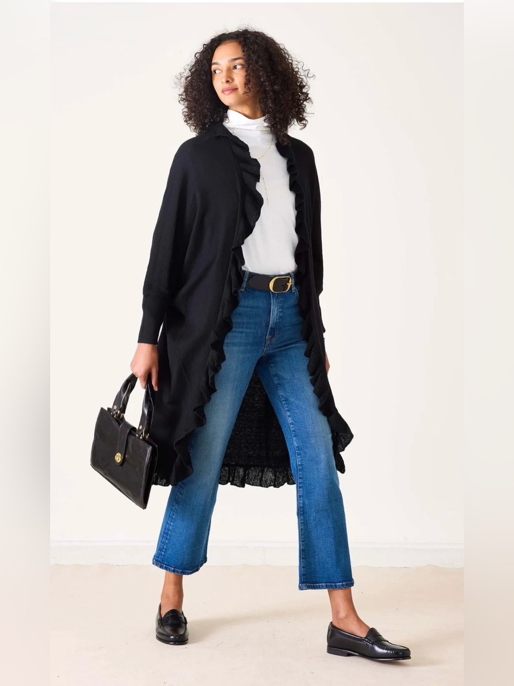 Mersea Chelsea Ruffle Kimono Cashmere Blend Long Cardigan OS